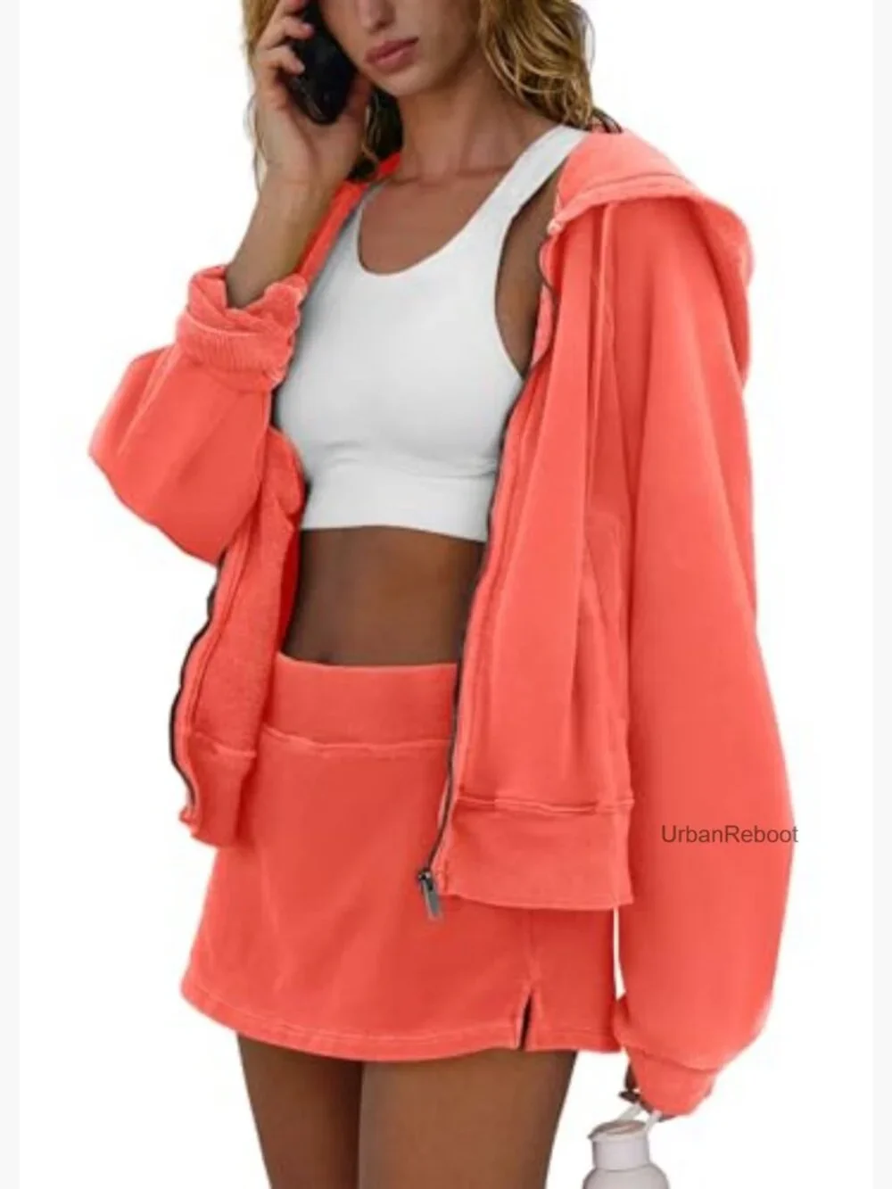 2 Piece Workout Set Zip Up Hoodie and Skirt Matching Lounge Set